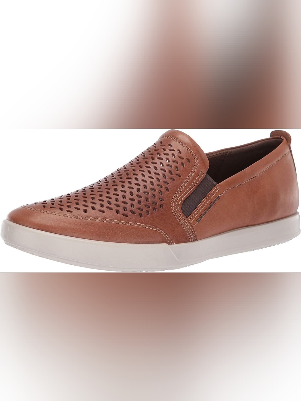 ECCO Men’s Perforated Leather Slip-On Loafers in Tan Brown